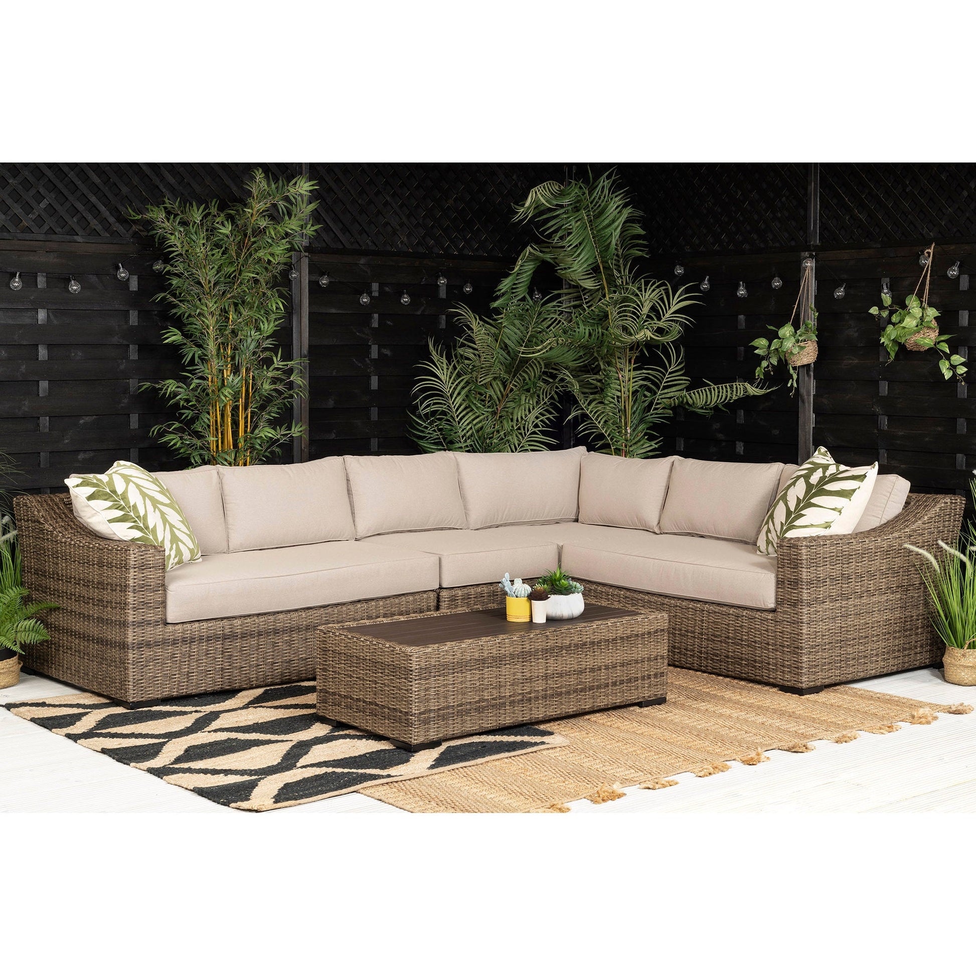 Hall Extra Large Modular Corner Sofa with Coffee Table in Brown Rattan - Italiancityfurniture