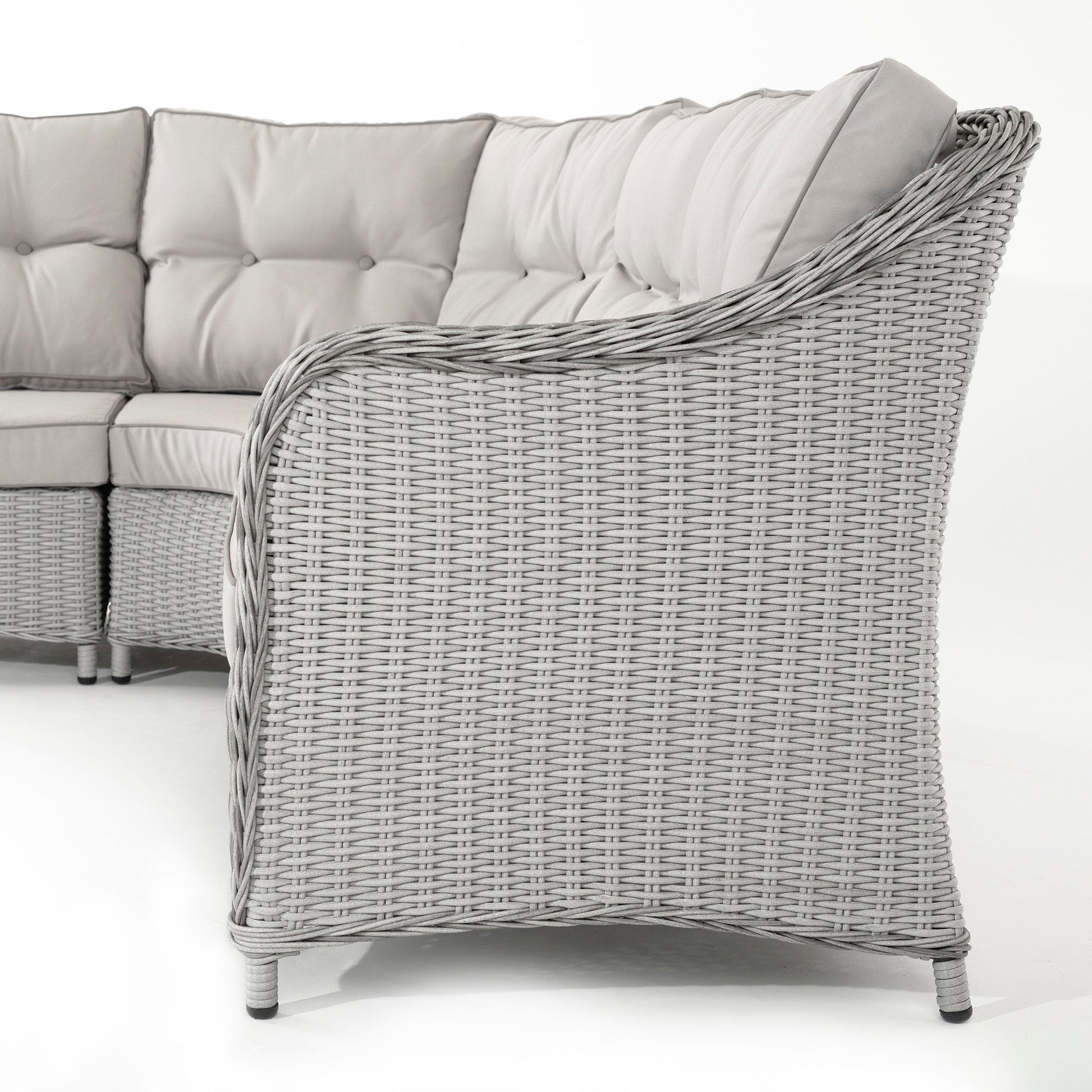 Hazz Corner Sofa with Rising Table and 2 Benches in Grey Rattan - Italiancityfurniture