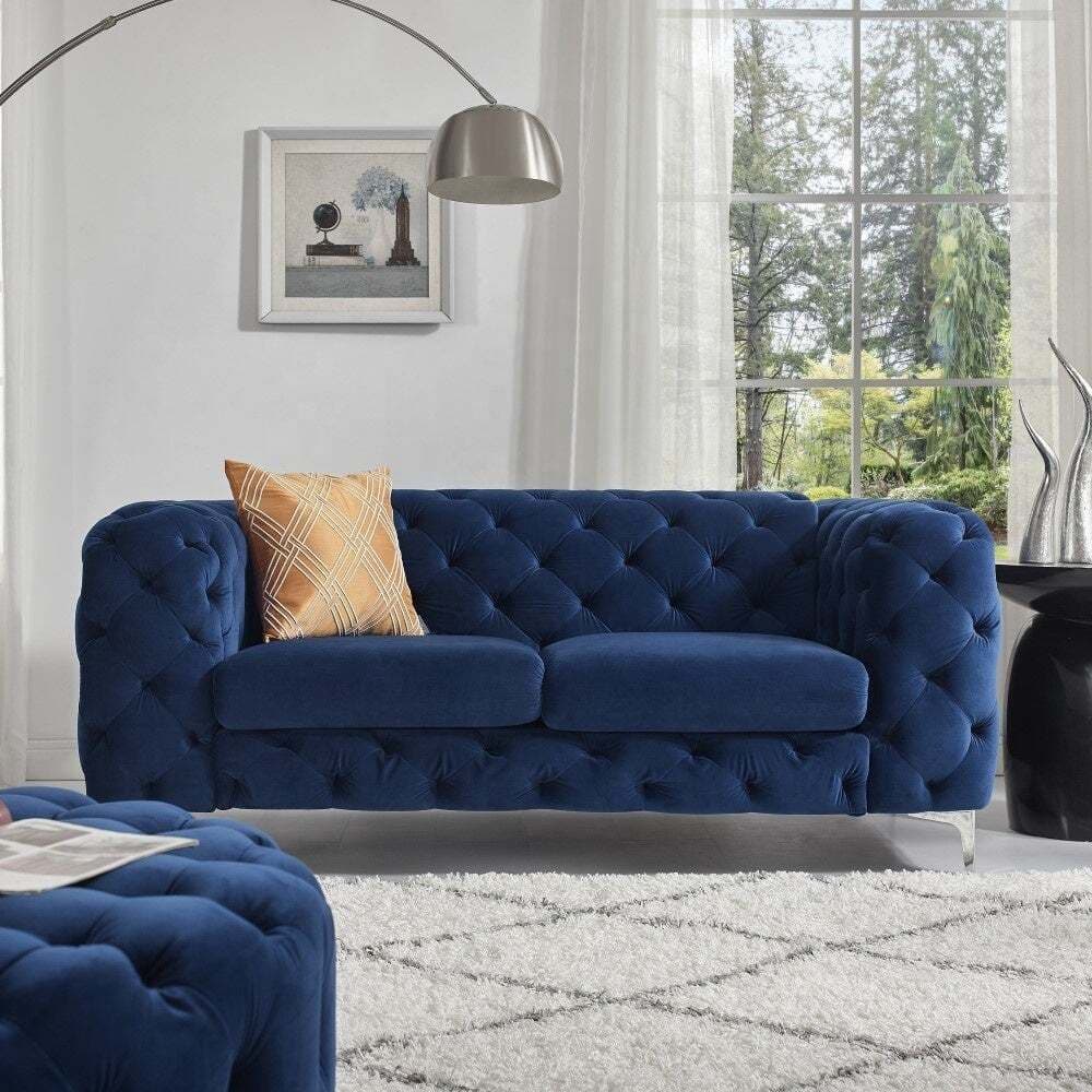 Chesterfield Sofas Sets In Luxury Navy Blue Velvet