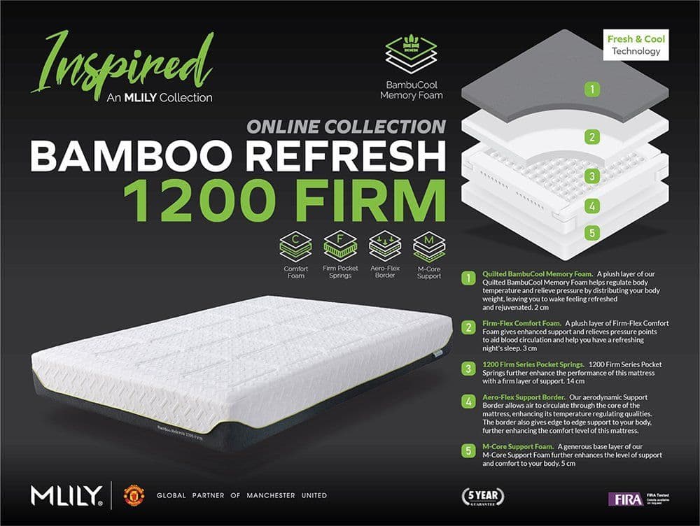 MLILY Bamboo Mattress Memory Refresh Pocket 1200 Ortho