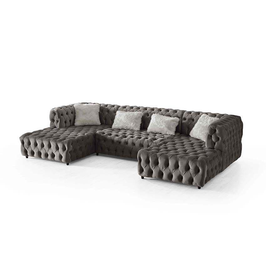 U Shaped Rocky Chesterfield Grey Corner Sofa With Puff