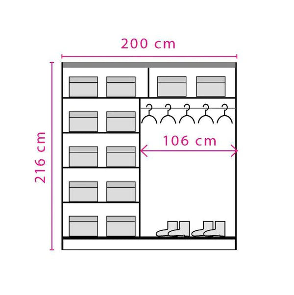 Effect 2 Sliding Door Wardrobe 200cm - Italiancityfurniture