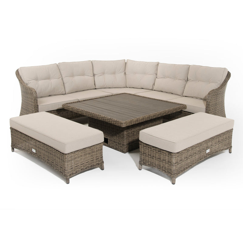 Hazz Corner Sofa with Rising Table and 2 Benches in Brown Rattan - Italiancityfurniture