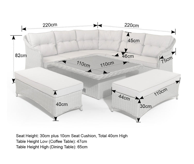 Hazz Corner Sofa with Rising Table and 2 Benches in Grey Rattan - Italiancityfurniture