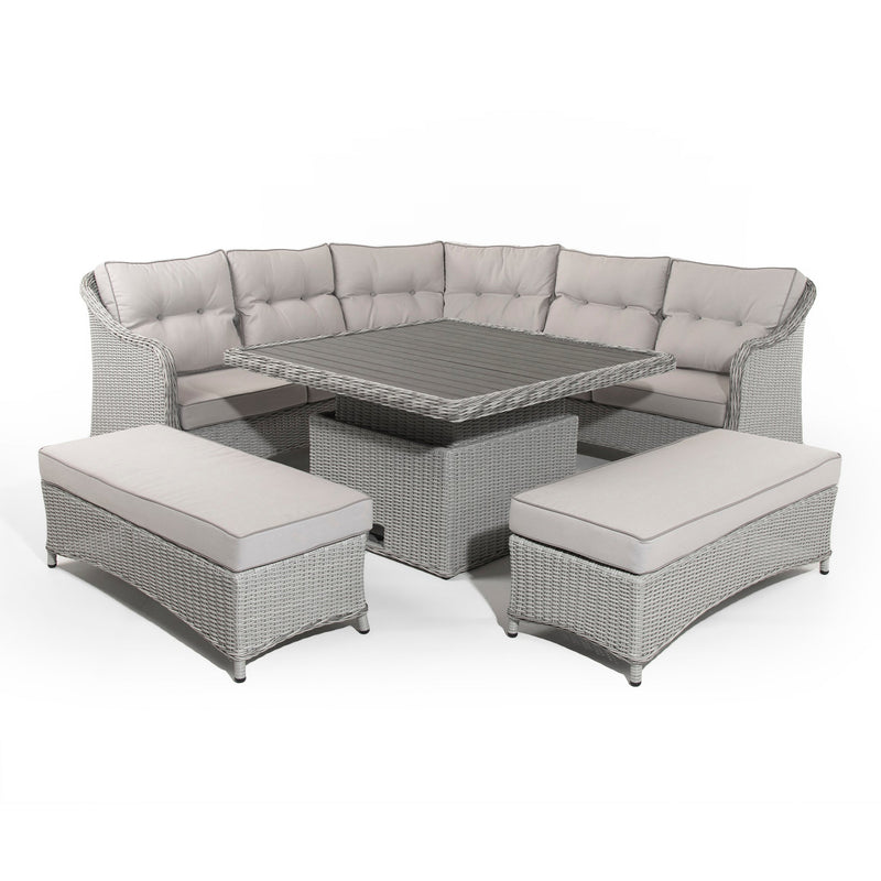 Hazz Corner Sofa with Rising Table and 2 Benches in Grey Rattan - Italiancityfurniture