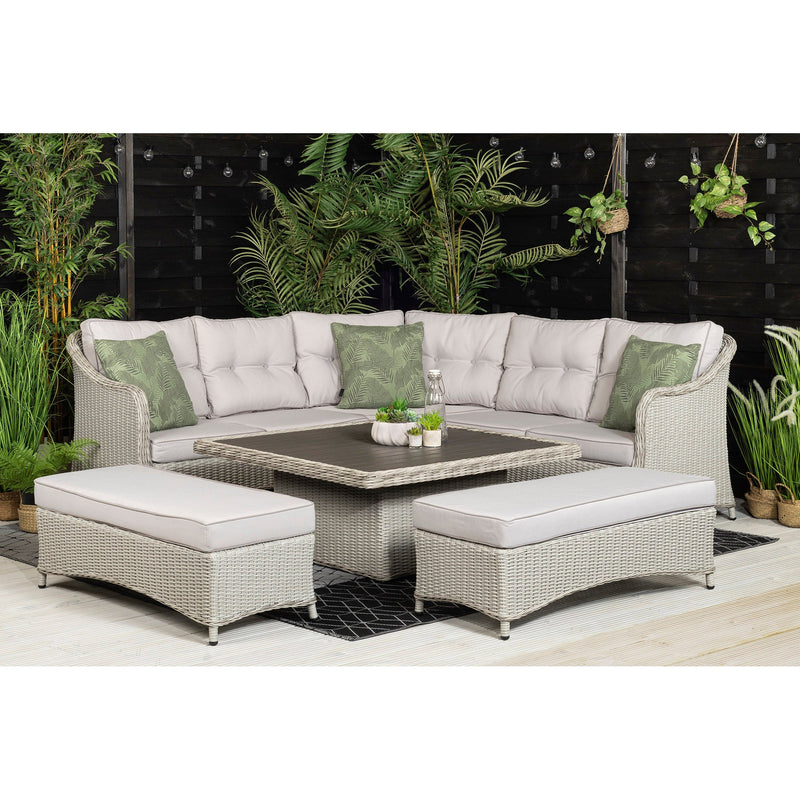 Hazz Corner Sofa with Rising Table and 2 Benches in Grey Rattan - Italiancityfurniture