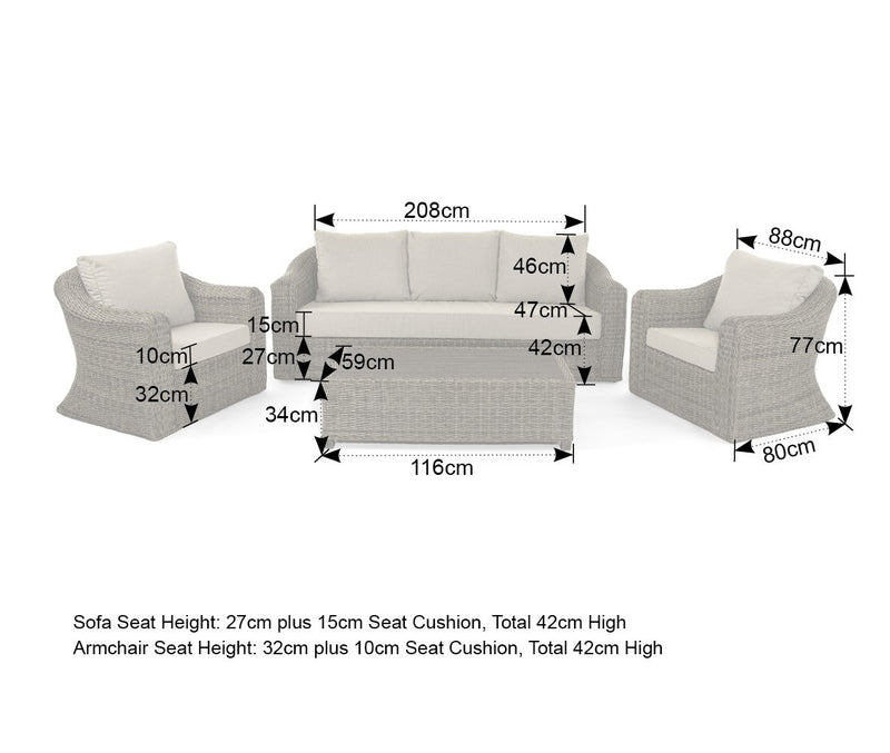 Inde 3 Seater Sofa with 2 Armchairs and Coffee Table in Brown Rattan - Italiancityfurniture