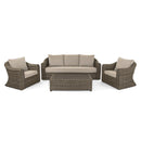 Inde 3 Seater Sofa with 2 Armchairs and Coffee Table in Brown Rattan - Italiancityfurniture