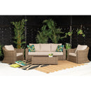 Inde 3 Seater Sofa with 2 Armchairs and Coffee Table in Brown Rattan - Italiancityfurniture