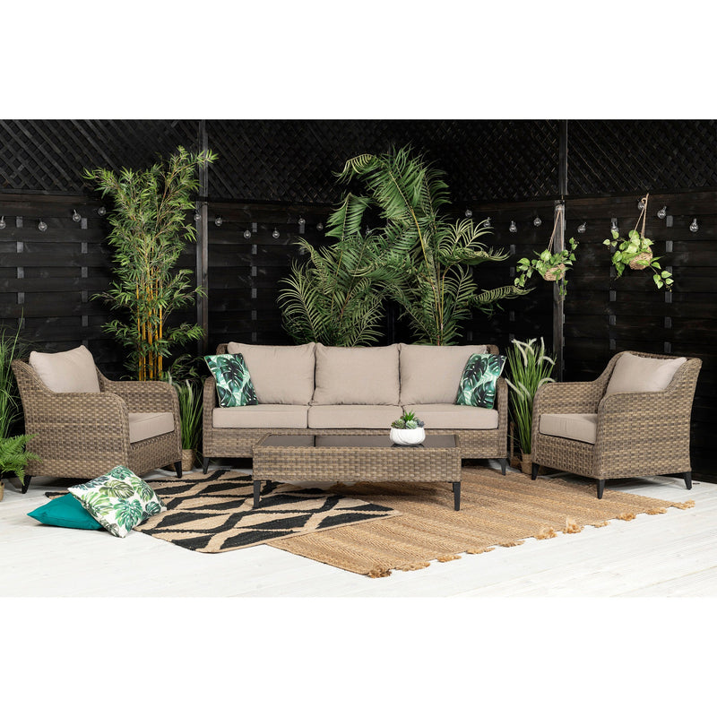 Isyea 3 Seater Sofa with 2 Armchairs and Coffee Table in Brown Rattan - Italiancityfurniture