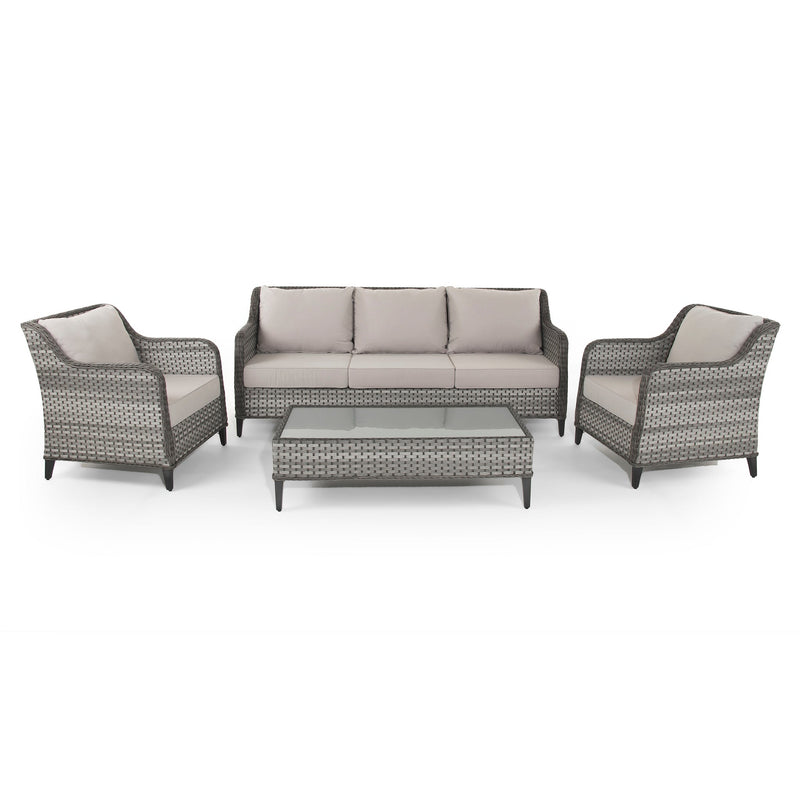 Islyea | 3 Seater Sofa with 2 Armchairs and Coffee Table in Grey Rattan - Italiancityfurniture