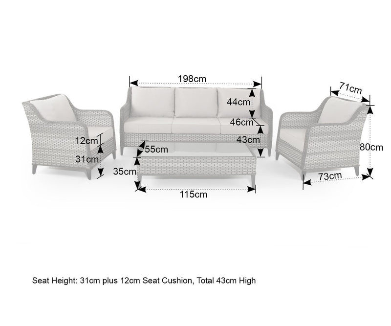 Islyea | 3 Seater Sofa with 2 Armchairs and Coffee Table in Grey Rattan - Italiancityfurniture