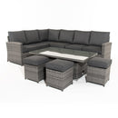 Melo Corner Sofa with Rising Table and 3 Stools in Grey Rattan - Italiancityfurniture