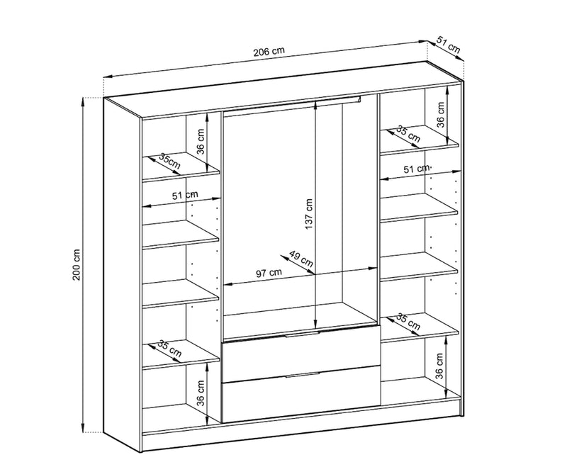 Nelly Hinged Door Wardrobe 206cm - Italiancityfurniture