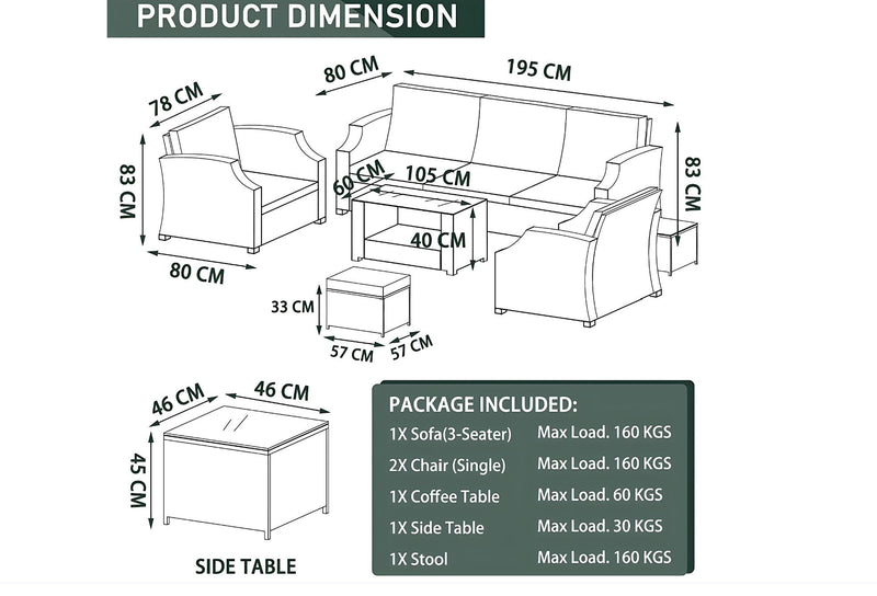 Rattan Garden Furniture Set Patio 6 Seater Sofa Chair Stools Table Storage box - Italiancityfurniture