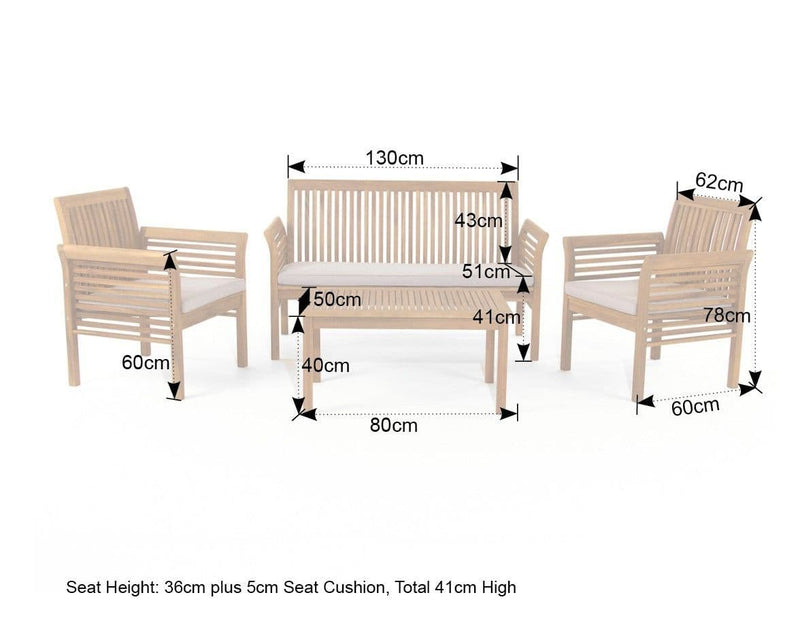 Acacia 2 Seater Sofa with 2 Armchairs and Coffee Table