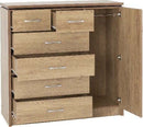 Charles 1 Door 6 Drawer Chest Oak Effect Veneer With Walnut Trim