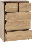 Charles 3+2 Drawer Chest Oak Effect Veneer With Walnut Trim