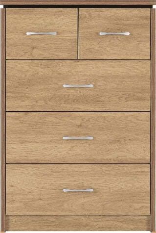 Charles 3+2 Drawer Chest Oak Effect Veneer With Walnut Trim