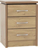 Charles 3 Drawer Bedside Chest Oak Effect Veneer With Walnut Trim