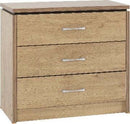 Charles 3 Drawer Chest Oak Effect Veneer With Walnut Trim