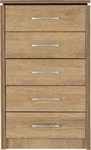 Charles 5 Drawer Narrow Chest Oak Effect Veneer With Walnut Trim