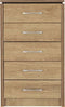 Charles 5 Drawer Narrow Chest Oak Effect Veneer With Walnut Trim