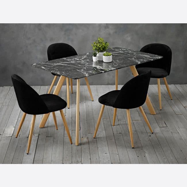 San Marco Marble Effect Dining Set Black