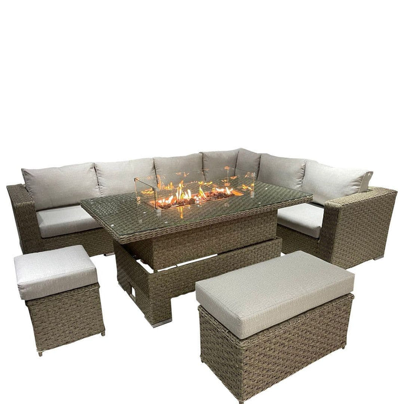 Corner Rising Dining Set with Fire Pit (Natural)