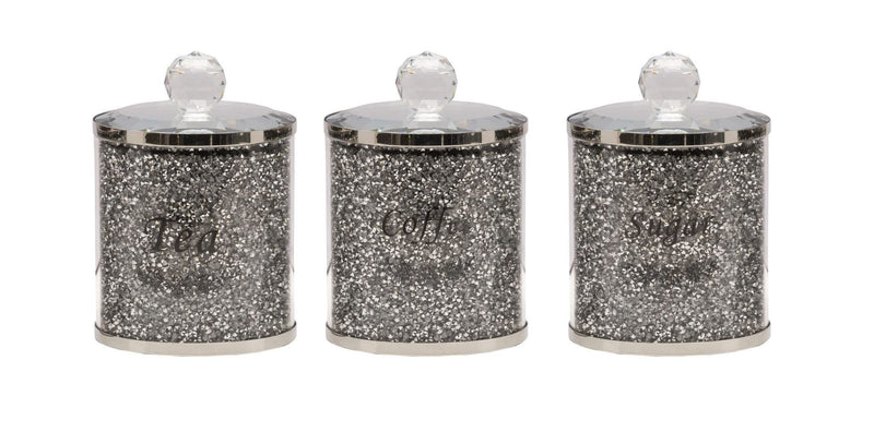 Crushed Glass Tea, Coffee & Sugar Jar Set