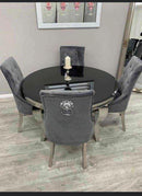 Elouise Round Black New York Dining Set 4 Luxury Chairs