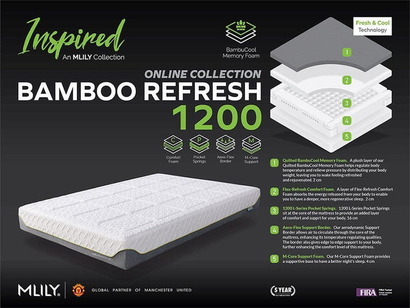 MLILY Bamboo Mattress Memory Refresh Pocket 1200