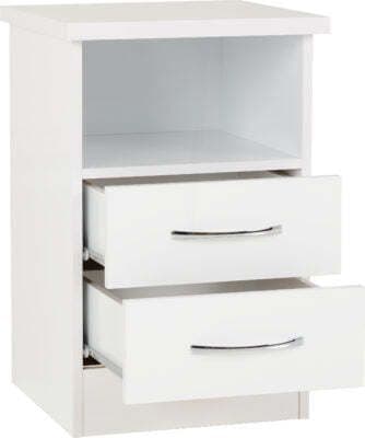 Nevada 2 Drawer Bedside White Gloss