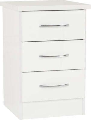 Nevada 3 Drawer Bedside White Gloss