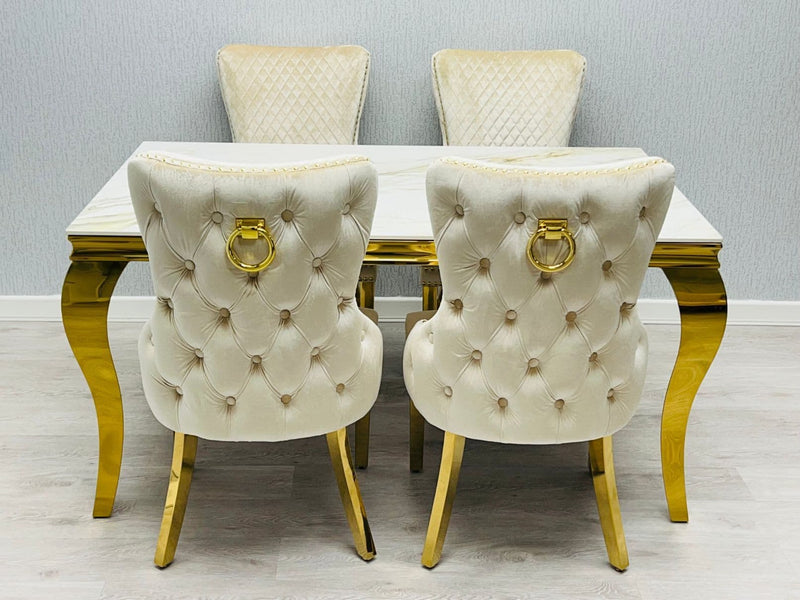 Sofia 150cm Ceramic Cream& Gold Frame  Table And 4 chair