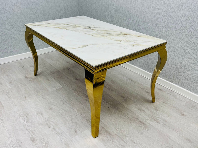 Sofia 150cm Ceramic Cream& Gold Frame  Table And 4 chair